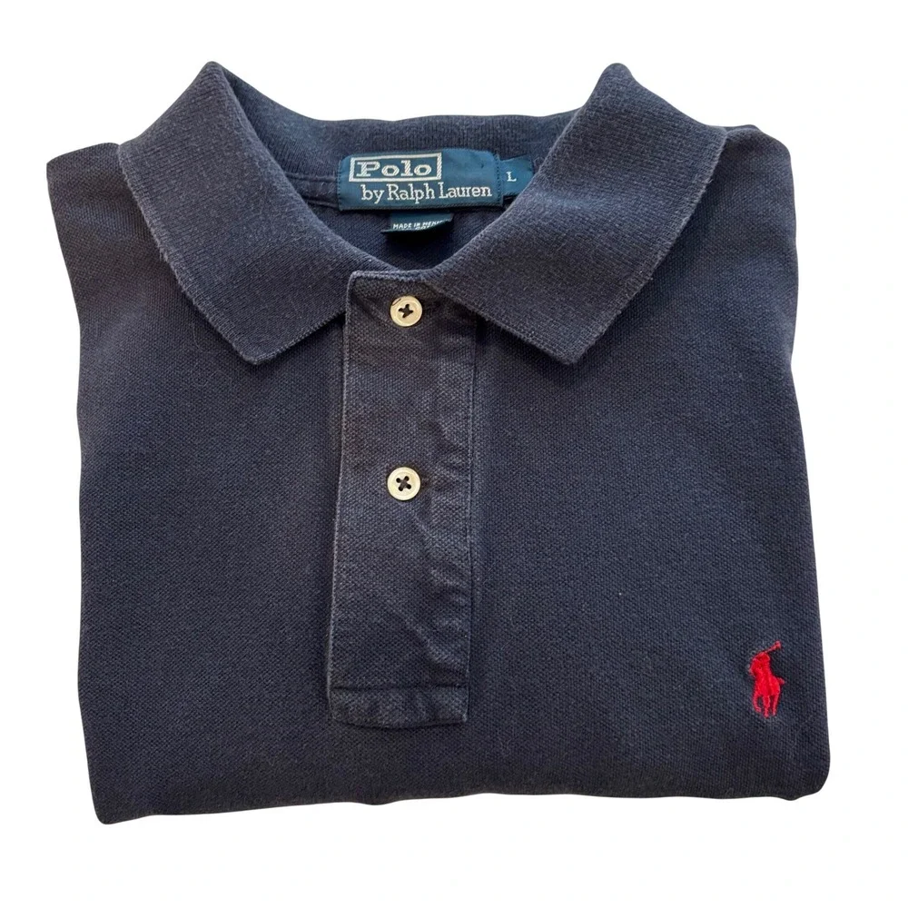 GUC Polo Ralph Lauren Polo Shirt Mens Large Navy Blue Short Sleeve Cotton